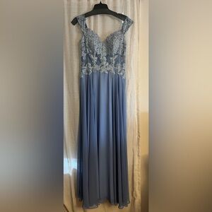 Xscape Blue Dress with Lace Detail